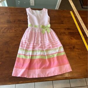 Bonnie Jean Pink Green striped ribbon belt girls dress size 16